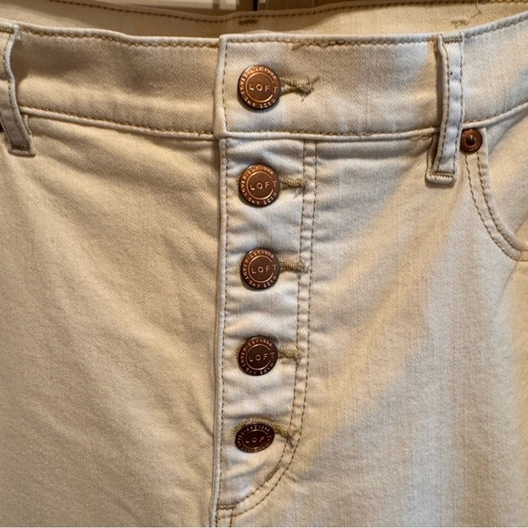 Loft Cream Button Front High Waist Skinny Ankle Jeans Sz 32/14 - Picture 7 of 11